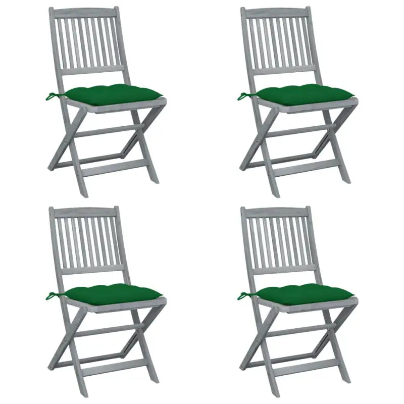 Tuinstoelen van massief acaciahout met kussens voor buiteneten - Groen / 4 - Tuinstoelen