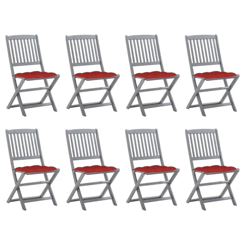 Tuinstoelen van massief acaciahout met kussens voor buiteneten - Rood / 8 - Tuinstoelen