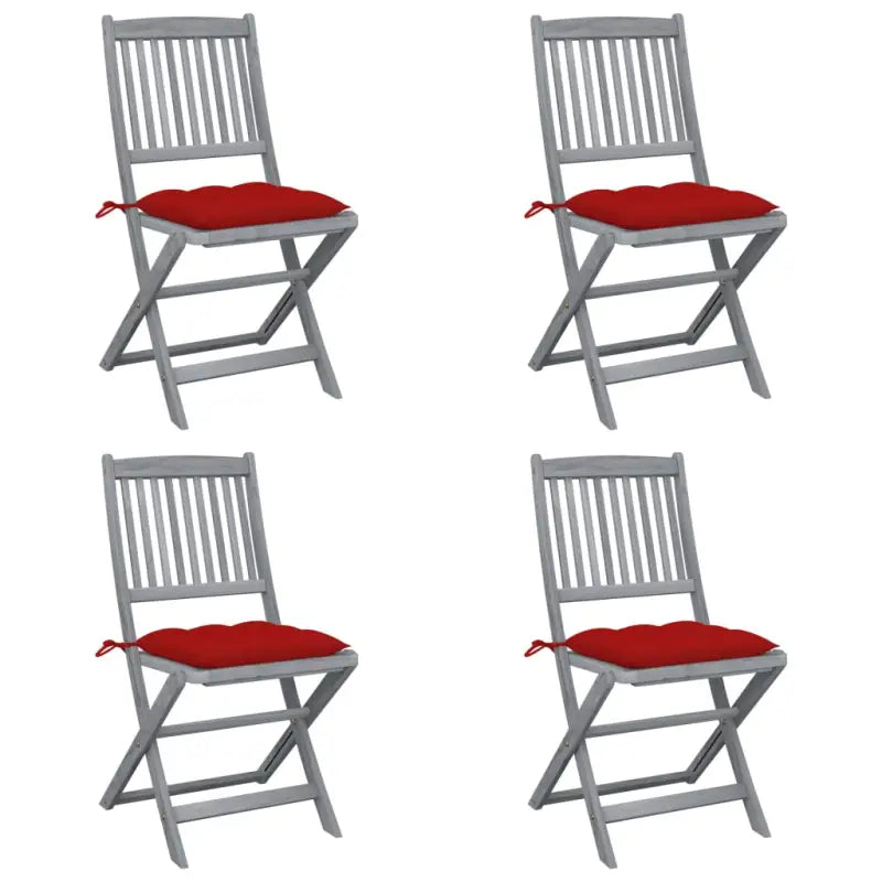 Tuinstoelen van massief acaciahout met kussens voor buiteneten - Rood / 4 - Tuinstoelen