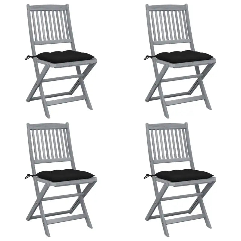 Tuinstoelen van massief acaciahout met kussens voor buiteneten - Zwart / 4 - Tuinstoelen