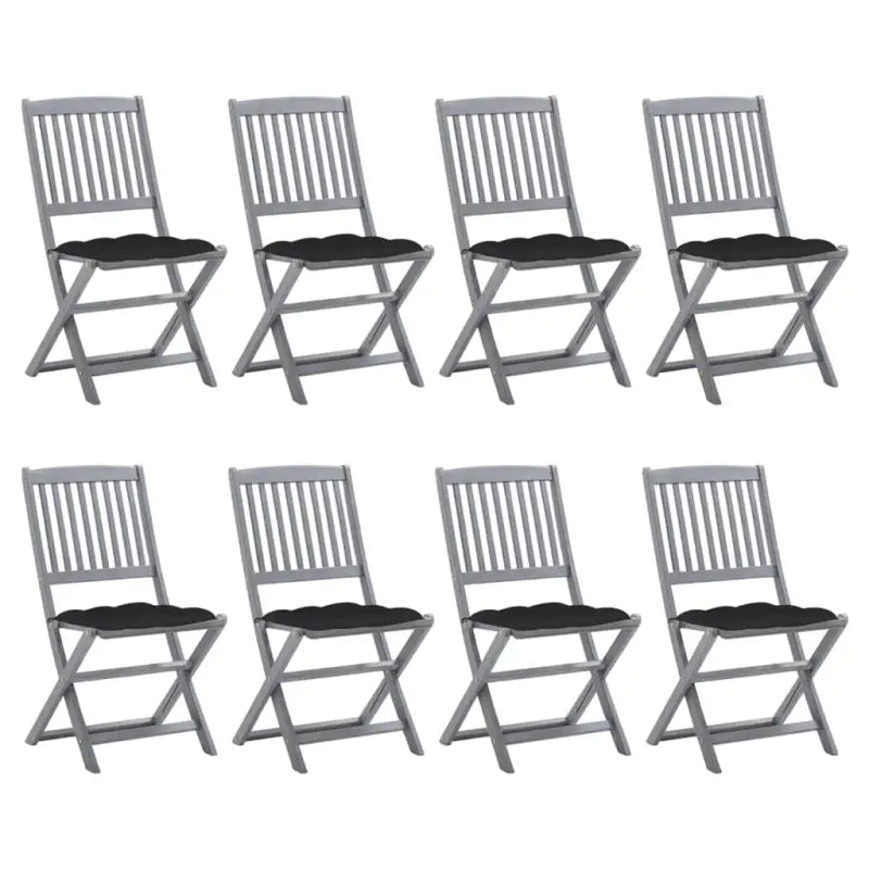 Tuinstoelen van massief acaciahout met kussens voor buiteneten - Zwart / 8 - Tuinstoelen