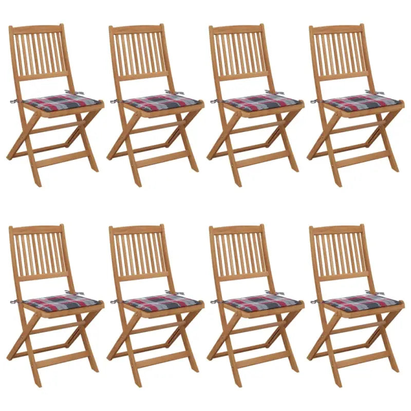 Tuinstoelen van massief acaciahout met kussens voor terras en tuin - Rood ruitpatroon / 8 / Zonder armleuning