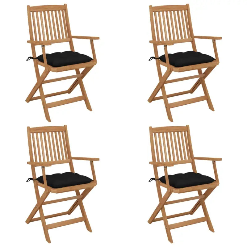 Tuinstoelen van massief acaciahout met kussens voor terras of tuin - Zwart / 4 - Tuinstoelen