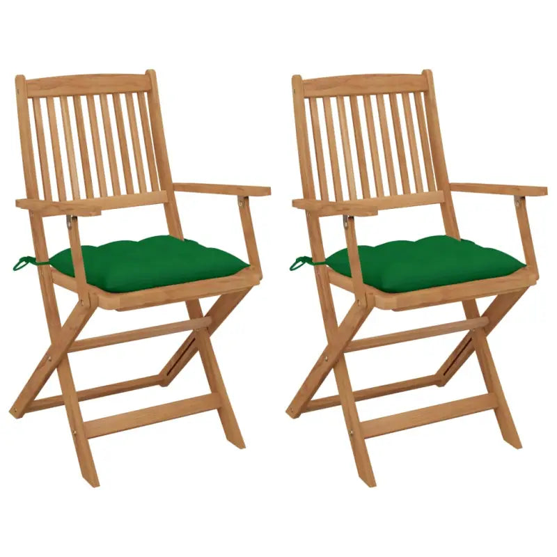 Tuinstoelen van massief acaciahout met kussens voor terras of tuin - Groen / 2 - Tuinstoelen