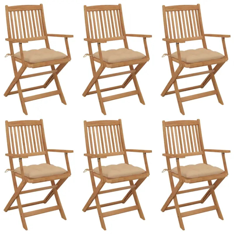 Tuinstoelen van massief acaciahout met kussens voor terras of tuin - Beige / 6 - Tuinstoelen