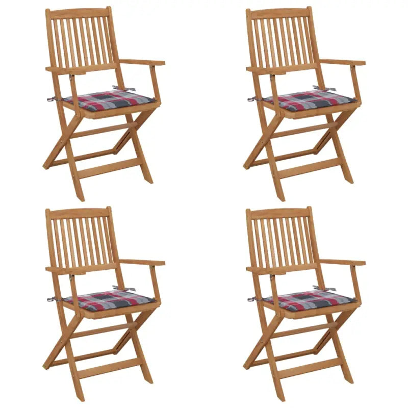 Tuinstoelen van massief acaciahout met kussens voor tuin en terras - Rood ruitpatroon / 4 - Tuinstoelen