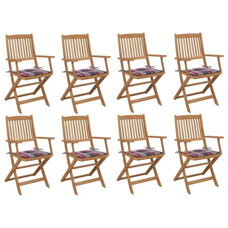 Tuinstoelen van massief acaciahout met kussens voor tuin en terras - Rood ruitpatroon / 8 - Tuinstoelen