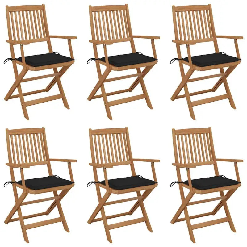 Tuinstoelen van massief acaciahout met kussens voor tuin en terras - Zwart / 6 - Tuinstoelen