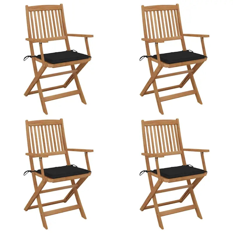 Tuinstoelen van massief acaciahout met kussens voor tuin en terras - Zwart / 4 - Tuinstoelen