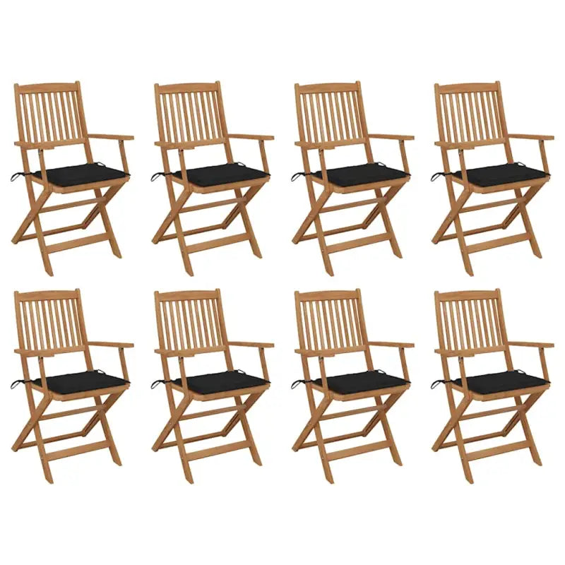 Tuinstoelen van massief acaciahout met kussens voor tuin en terras - Zwart / 8 - Tuinstoelen