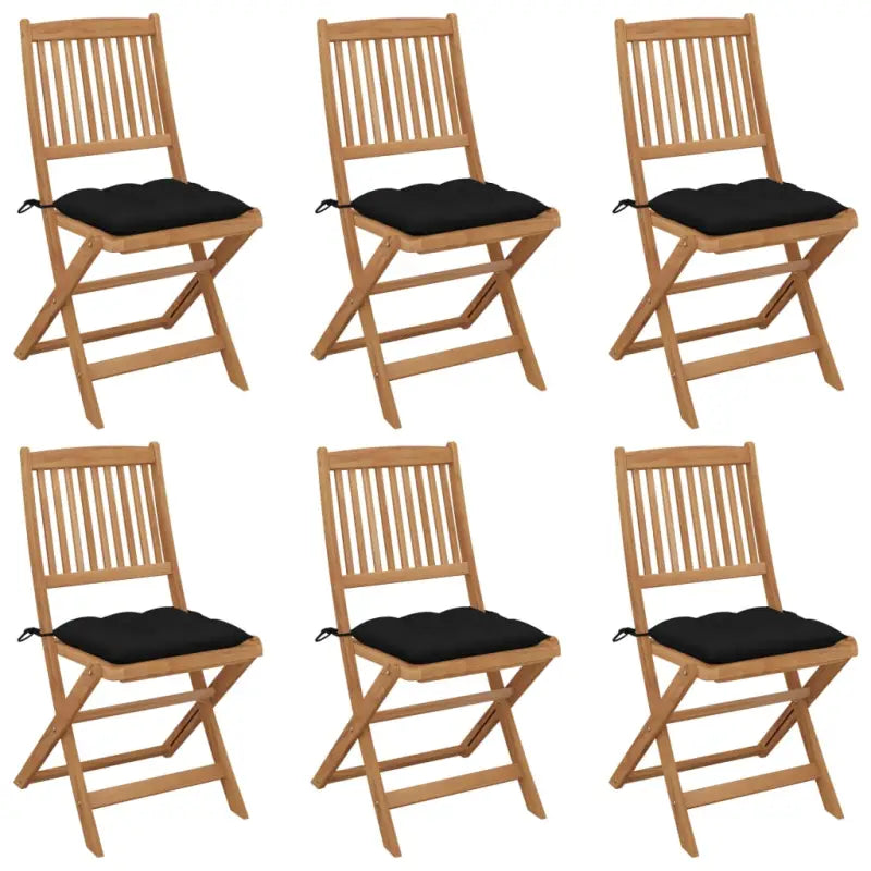 Tuinstoelen van massief acaciahout met kussens voor tuin en terras - Zwart / 6 / Zonder armleuning - Tuinstoelen