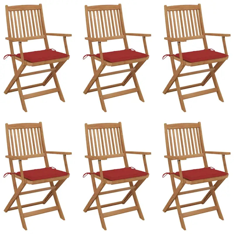 Tuinstoelen van massief acaciahout met kussens voor tuin en terras - Rood / 6 - Tuinstoelen