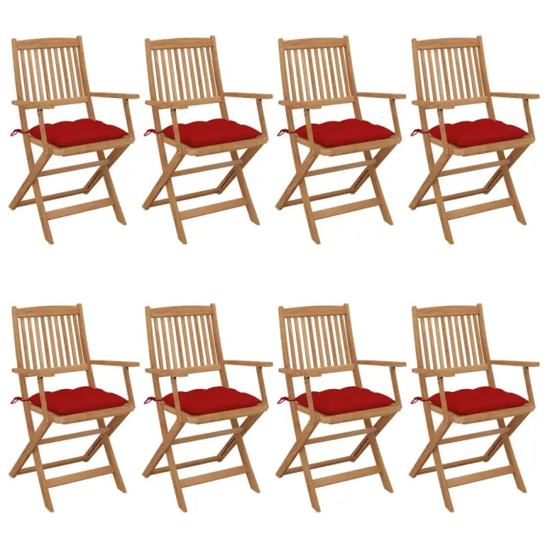 Tuinstoelen van massief acaciahout met kussens voor tuin en terras - Rood / 8 / Met armleuning - Tuinstoelen