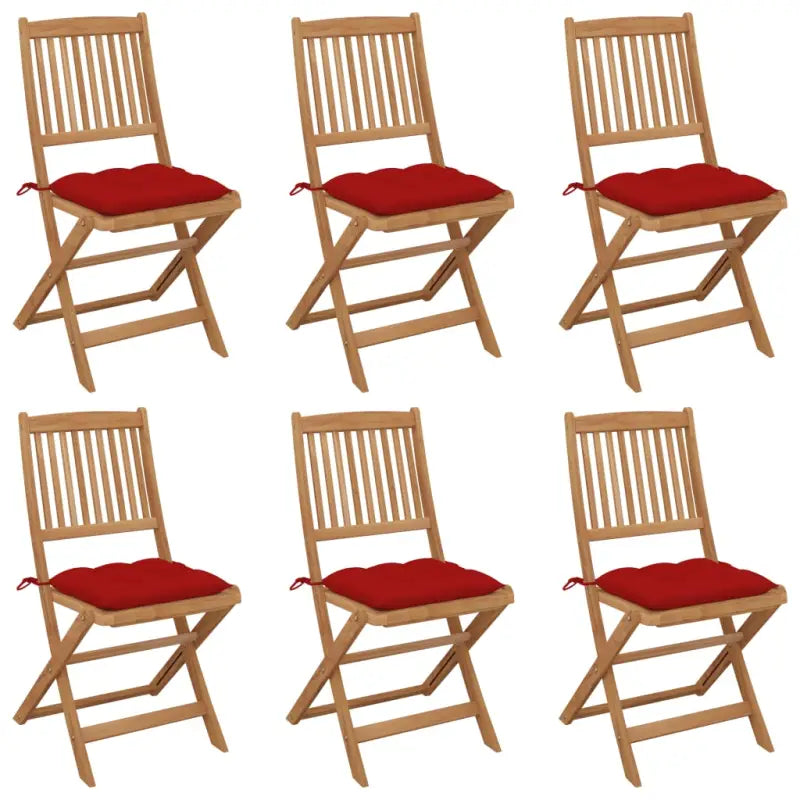 Tuinstoelen van massief acaciahout met kussens voor tuin en terras - Rood / 6 / Zonder armleuning - Tuinstoelen