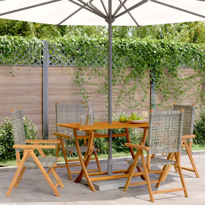 Tuinstoelen van massief acaciahout met poly rattan voor buitengebruik - Grijs / 4 - Tuinstoelen
