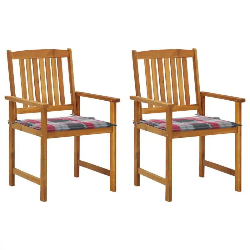 Tuinstoelen van massief acaciahout met rustieke charme - Rood ruitpatroon / 2 - Tuinstoelen