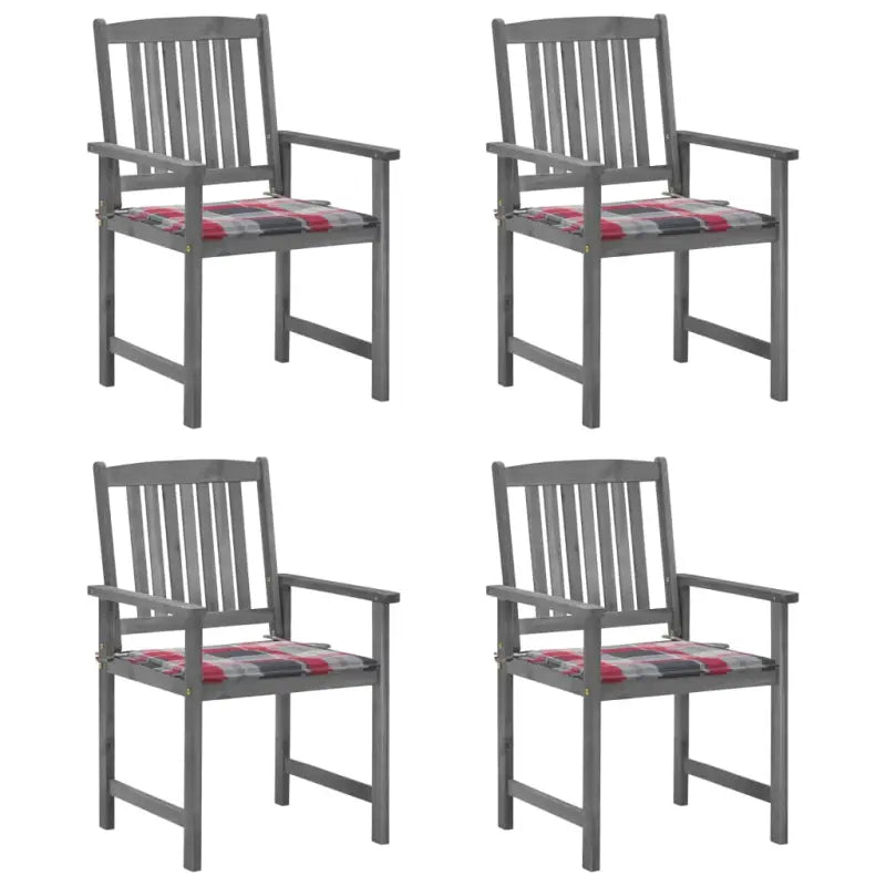 Tuinstoelen van massief acaciahout voor een rustieke buitenruimte - Rood ruitpatroon / 4 - Tuinstoelen