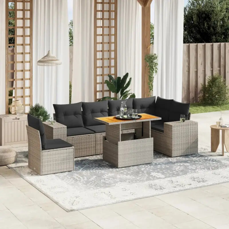 Tuinstoelset in beige materiaal met gepoedercoat staalafmetingen - grijs en donkergrijs / Tafel + 3x hoek + 3x midden
