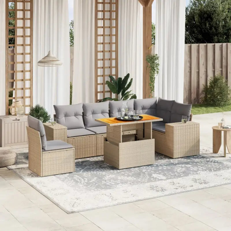 Tuinstoelset in beige materiaal met gepoedercoat staalafmetingen - beige en lichtgrijs / Tafel + 3x hoek + 3x midden