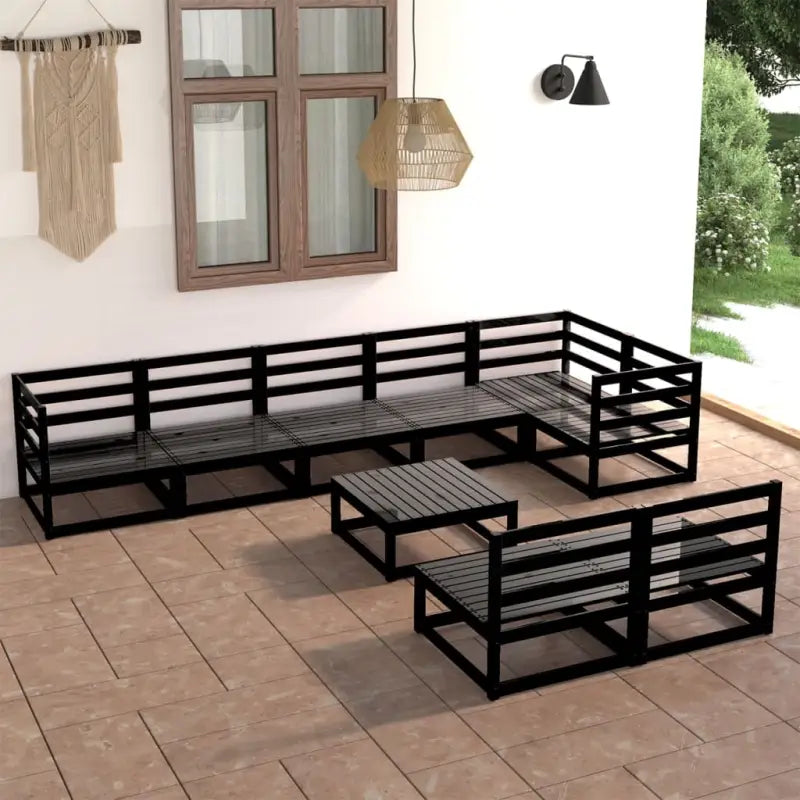 Tuinstoelset met massief grenenhout en rug- en zijkussens - Zwart / Nee - Tuinsets