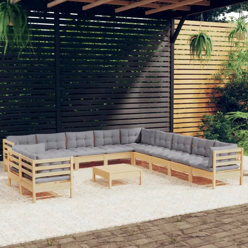 Tuinstoelset met massief grenenhout en voetenbank tafel voor ontspanning - Bruin en grijs - Tuinsets
