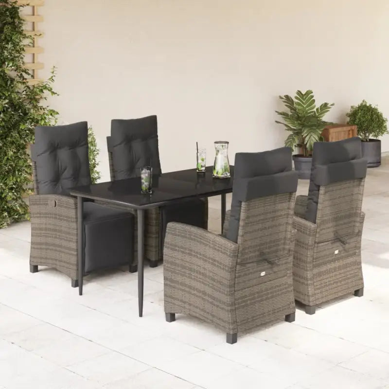 Tuinstoelset met poly rattan en gemakkelijk schoon gehard glas - 160 cm tafellengte / Puntige poot - Tuinsets