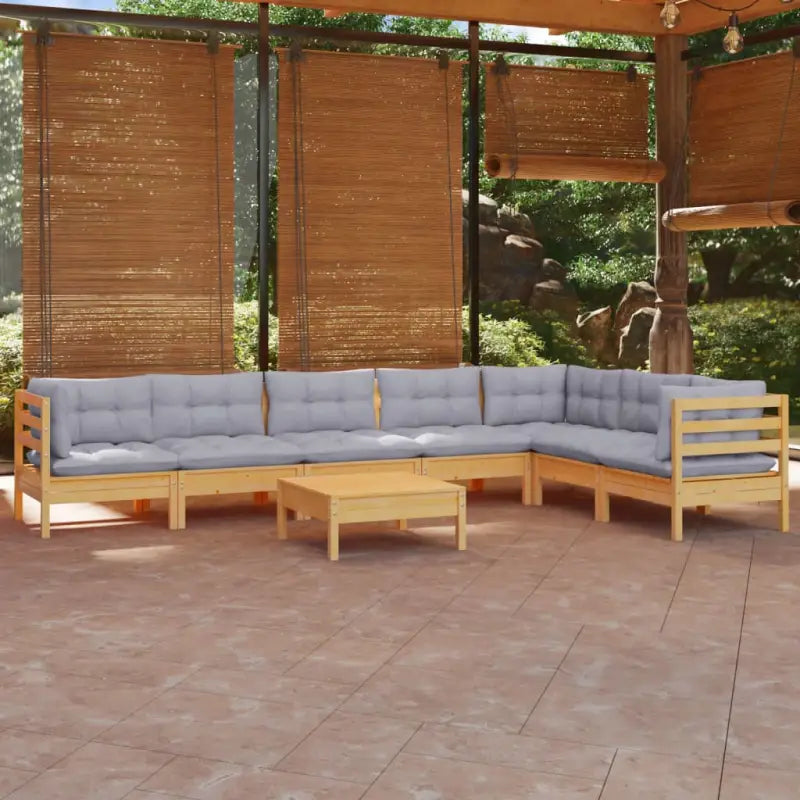 Tuinstoelset met voetenbank en tafel van massief grenenhout - Bruin en grijs - Tuinsets