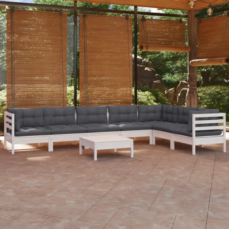 Tuinstoelset met voetenbank en tafel van massief grenenhout - Wit - Tuinsets