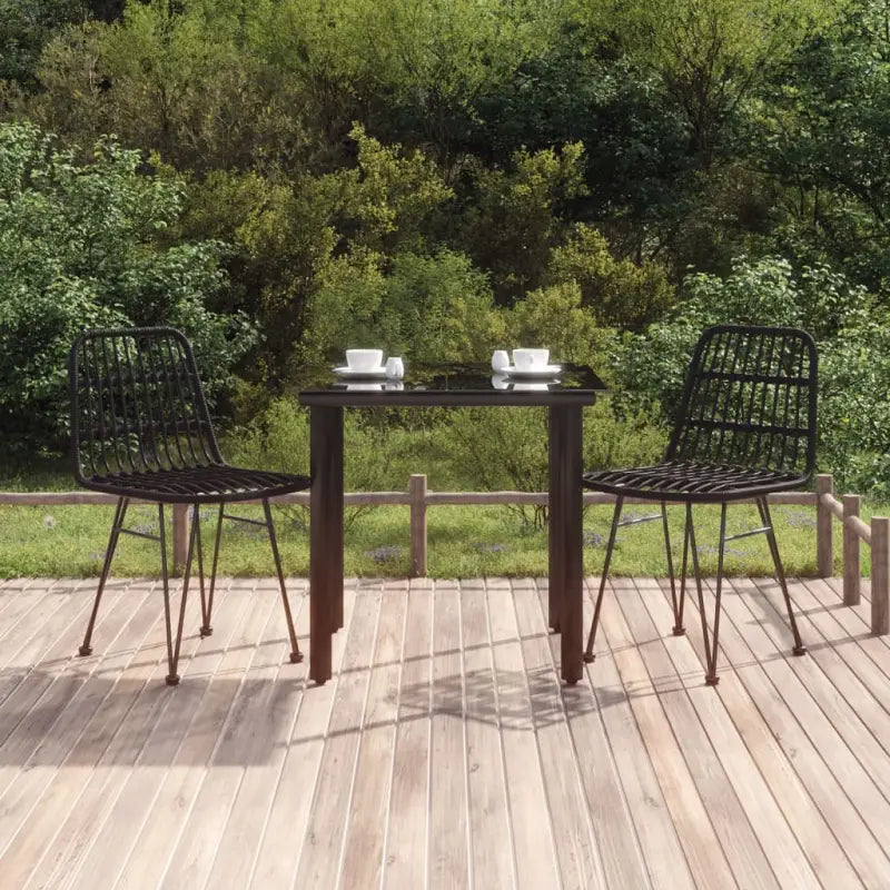 Tuinstoelset van poly rattan met gehard glas en eenvoudig schoonmaken - Zwart / 80 cm tafellengte - Tuinsets