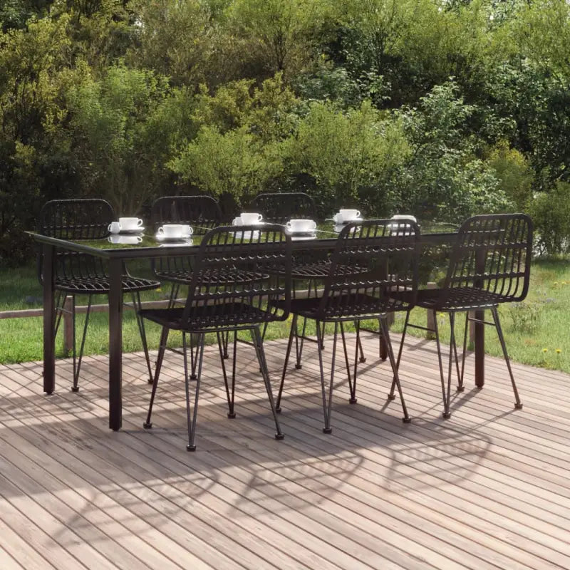 Tuinstoelset van poly rattan met gehard glas en eenvoudig schoonmaken - Zwart / 200 cm tafellengte - Tuinsets