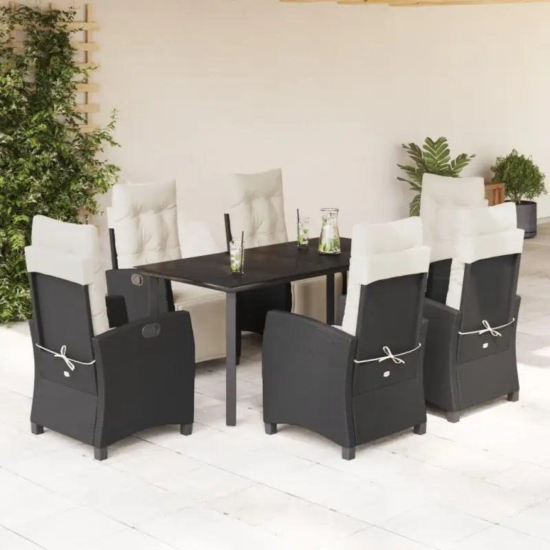 Tuinstoelset van poly rattan met gemakkelijk schoon en gehard glas - 160 cm tafellengte / Ronde poot - Tuinsets