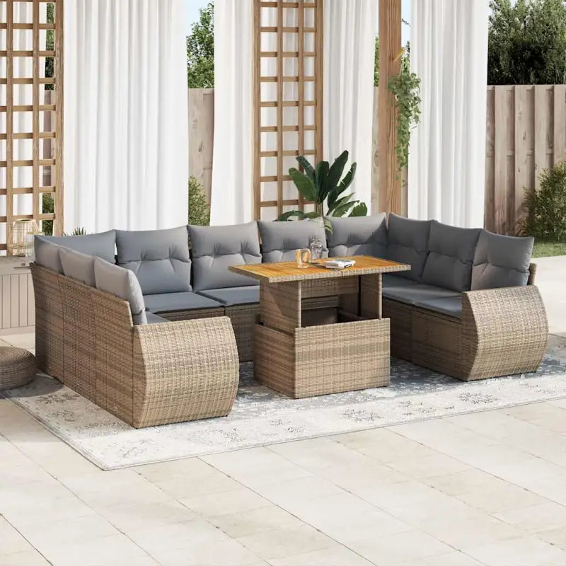 Tuinstoelset van zwart materiaal met gepoedercoat staal afmetingen - Beige en grijs / Tafel + 4x hoek + 5x midden
