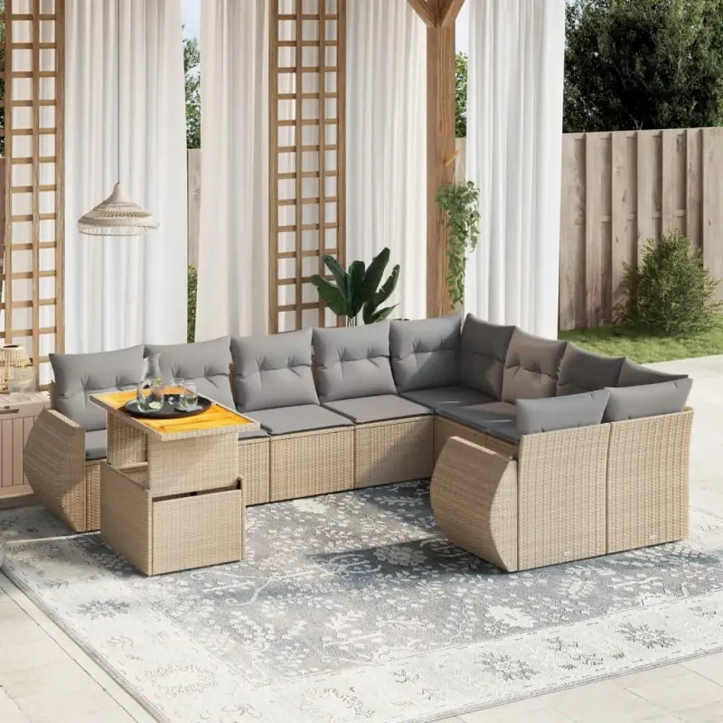 Tuinstoelset van zwart materiaal met gepoedercoat staal afmetingen - Beige en grijs / Tafel + 5x midden + 4x hoek