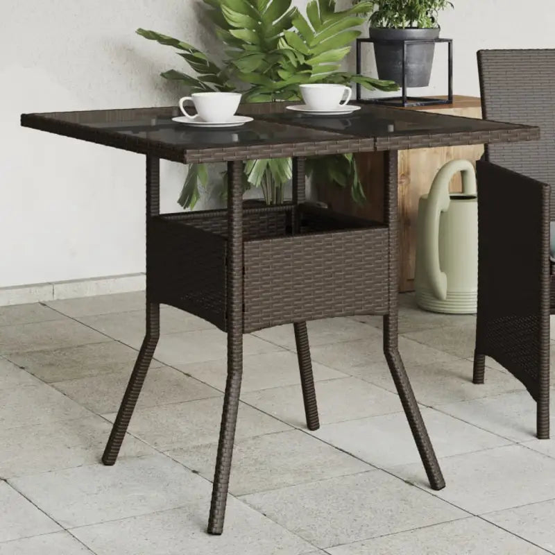 Tuintafel met houten blad en poly rattan voor eenvoudig schoon maken - Bruin / 1 / Glas - Tuintafels
