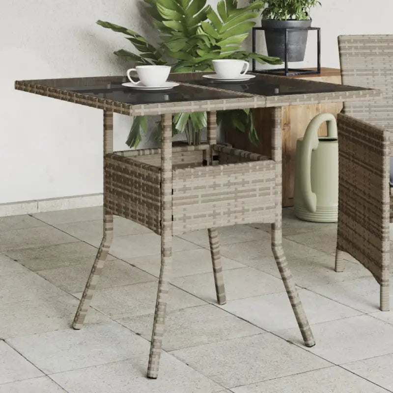 Tuintafel met houten blad en poly rattan voor eenvoudig schoon maken - Grijs / 1 / Glas - Tuintafels