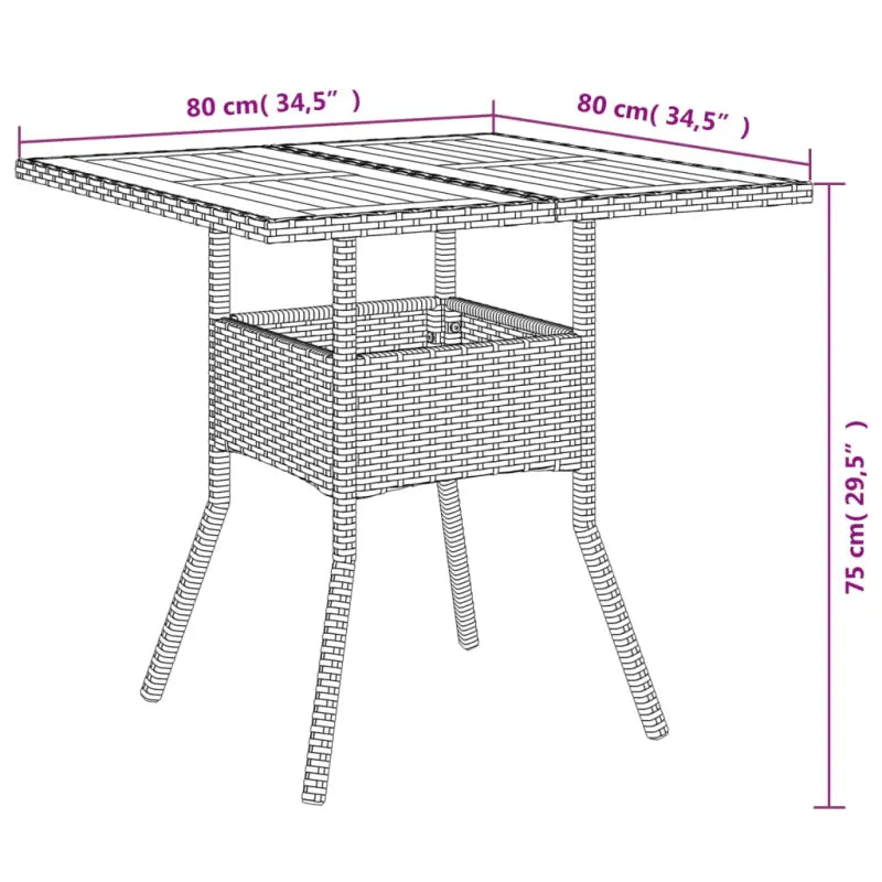 Tuintafel met houten blad en poly rattan voor eenvoudig schoon maken - Tuintafels