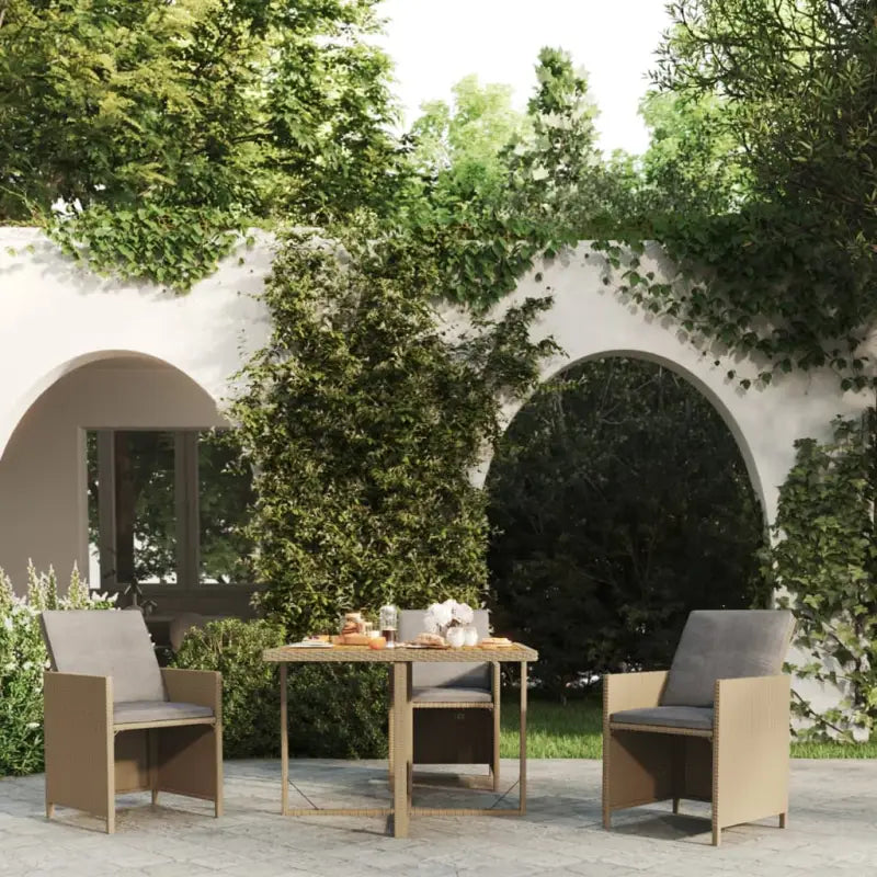 Tuintafel met massief acaciahout en weersbestendig PE-rattan - Beige / 1 - Tuintafels