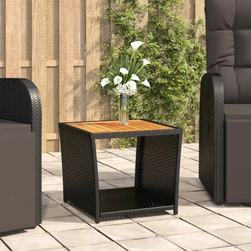 Tuintafel van massief acaciahout en PE-rattan eenvoudig schoon - Zwart / 1 / Massief acaciahout - Tuintafels