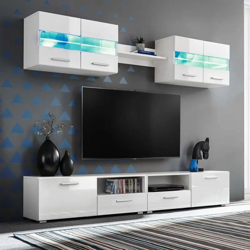 Tv-meubel bestaat uit bewerkt hout in hoogglans wit voor een strakke woonkamer - Tv-meubels