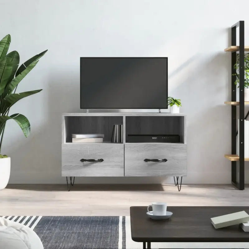 Tv-meubel in grijs Sonoma met bewerkt hout en ijzeren poten - Grijs sonoma / 1 - Tv-meubels