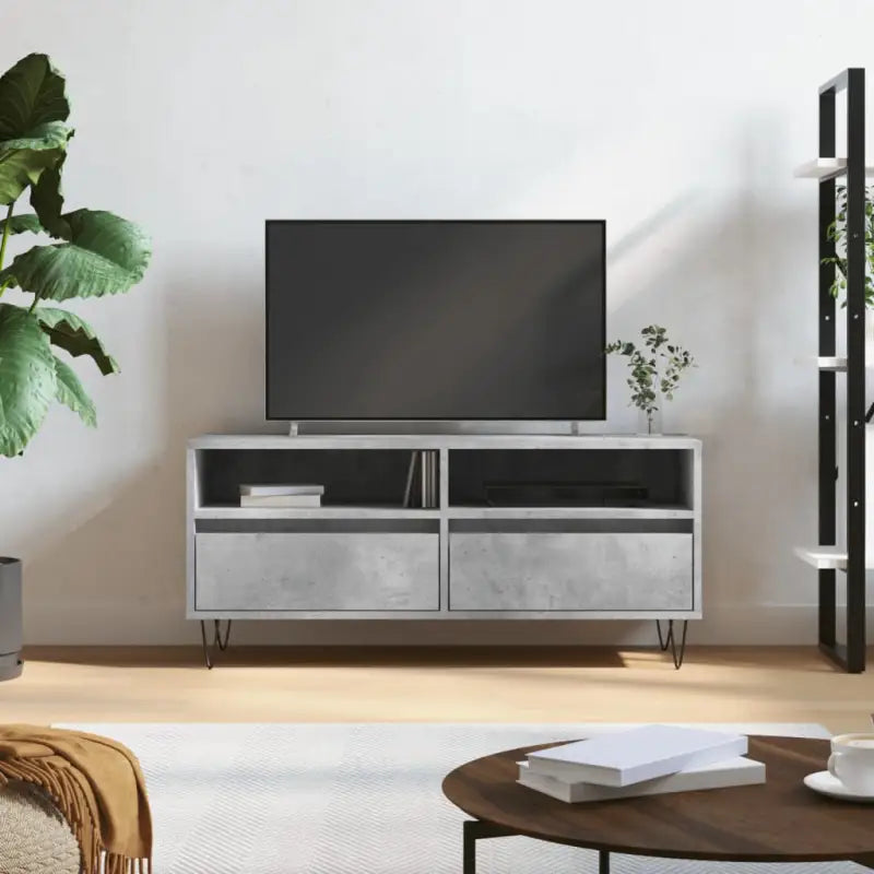 Tv-meubel in grijs sonoma met bewerkt hout en ijzeren poten - Betongrijs / 1 - Tv-meubels