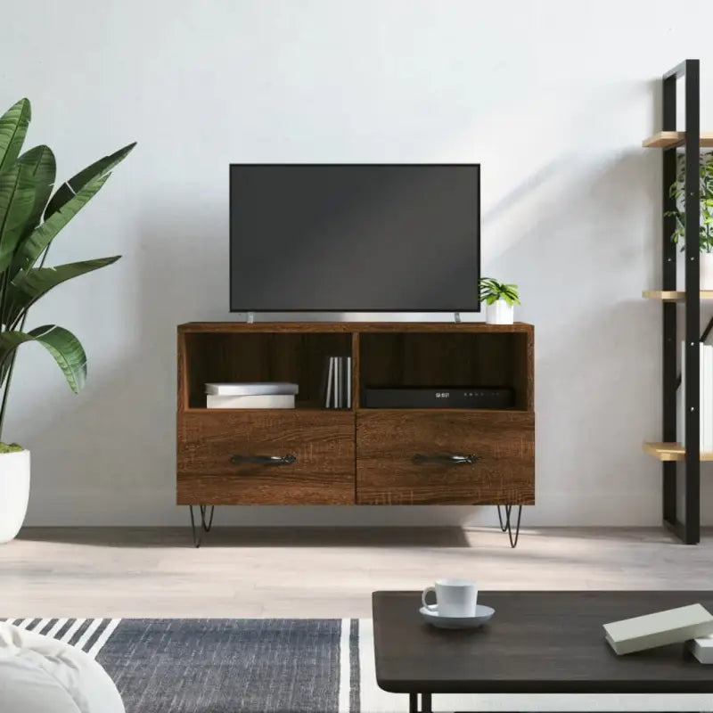 Tv-meubel in grijs Sonoma met bewerkt hout en ijzeren poten - bruin eikenkleur / 1 - Tv-meubels