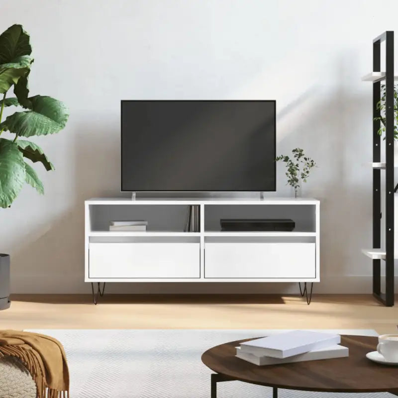Tv-meubel in grijs sonoma met bewerkt hout en ijzeren poten - Hoogglans wit / 1 - Tv-meubels
