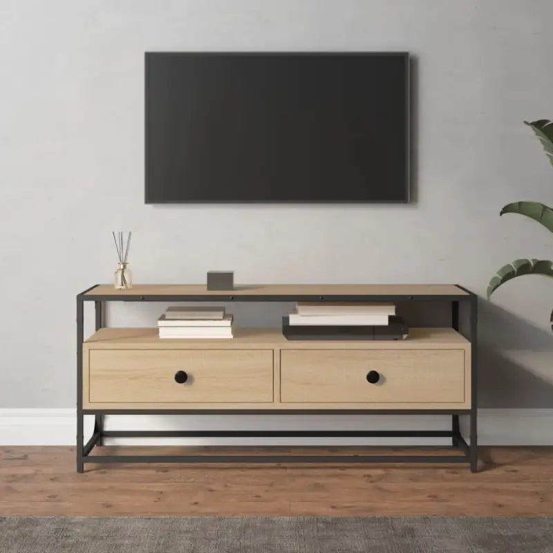 Tv-meubel in grijs sonoma van bewerkt hout met trendy en praktisch ontwerp - Sonoma eiken / 1 / 100 cm - Tv-meubels