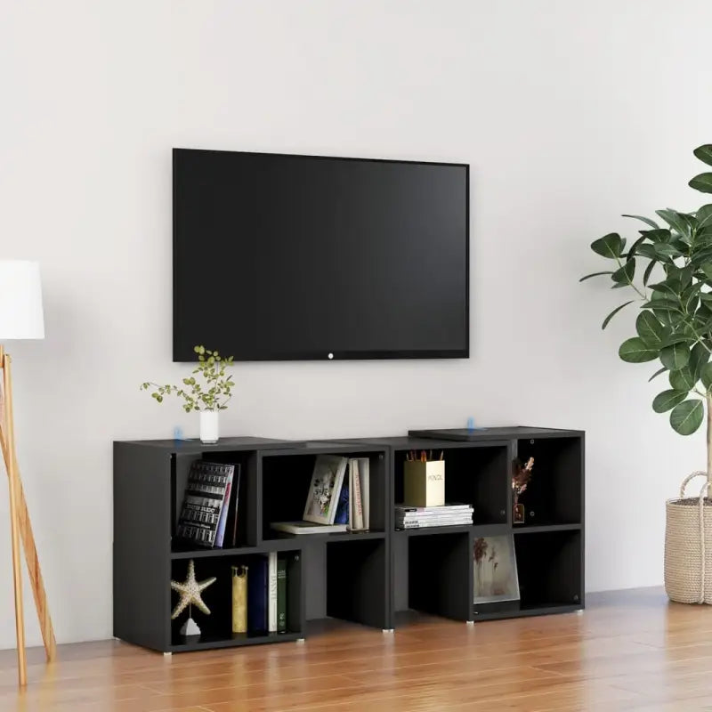 Tv-meubel in hoogglans wit van bewerkt hout voor een stijlvolle woonkamer - Zwart / 1 / 104 cm - Tv-meubels