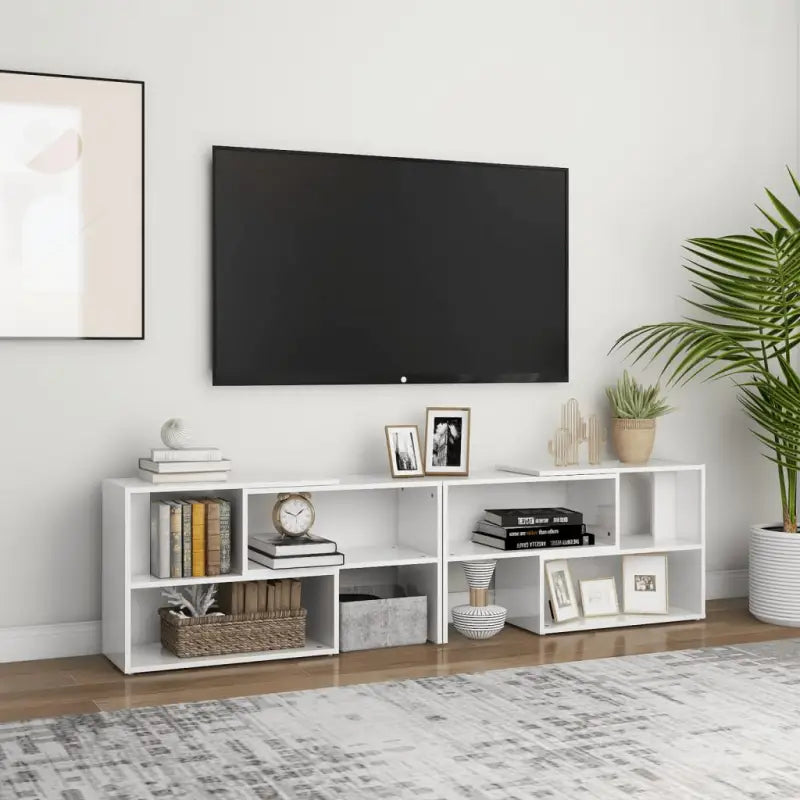 Tv-meubel in hoogglans wit van bewerkt hout voor een stijlvolle woonkamer - Tv-meubels