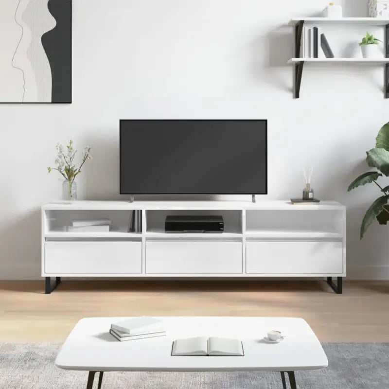 Tv-meubel met bewerkt hout en ijzeren poten met veel opbergruimte - Hoogglans wit / 1 - Tv-meubels