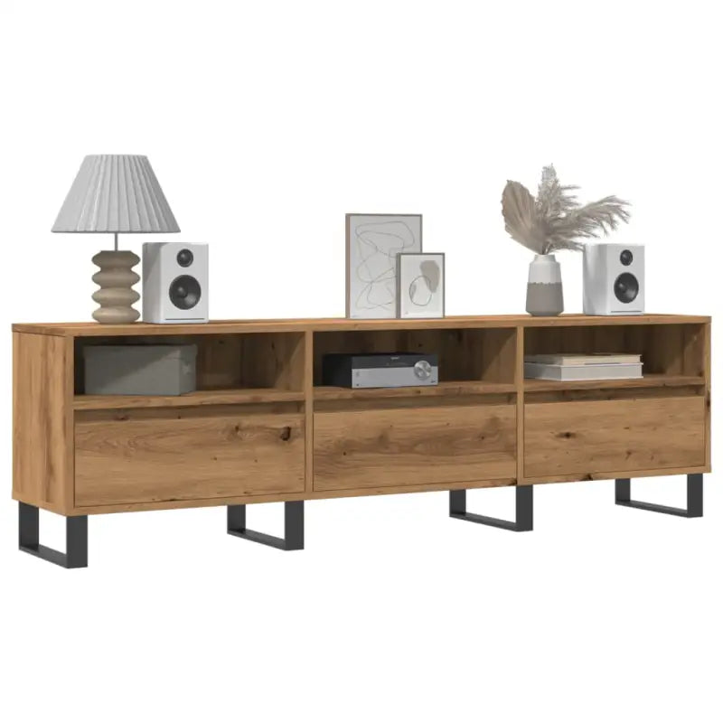 Tv-meubel met bewerkt hout en ijzeren poten met veel opbergruimte - artisanaal eikenkleurig / 1 - Tv-meubels