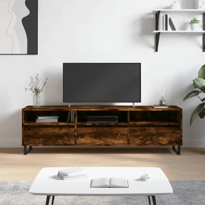 Tv-meubel met bewerkt hout en ijzeren poten met veel opbergruimte - Gerookt eiken / 1 - Tv-meubels