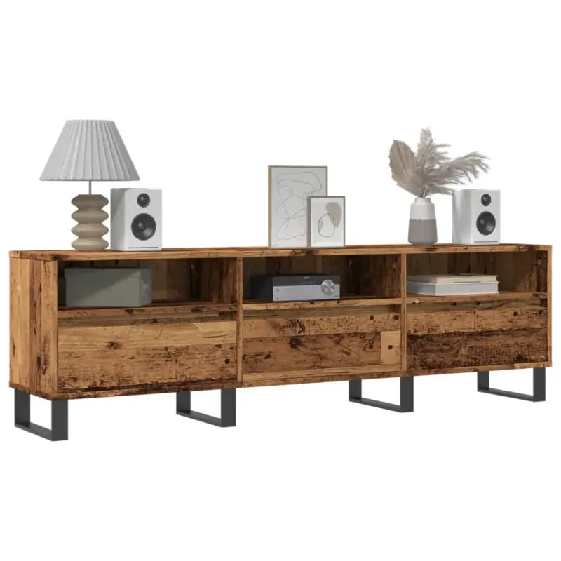 Tv-meubel met bewerkt hout en ijzeren poten met veel opbergruimte - Oud hout / 1 - Tv-meubels